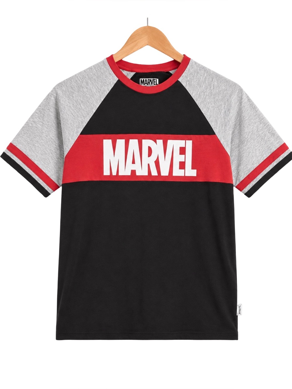 Our Universe Marvel Colorblock Raglan Graphic T-Shirt Black Grey Red Men's Small